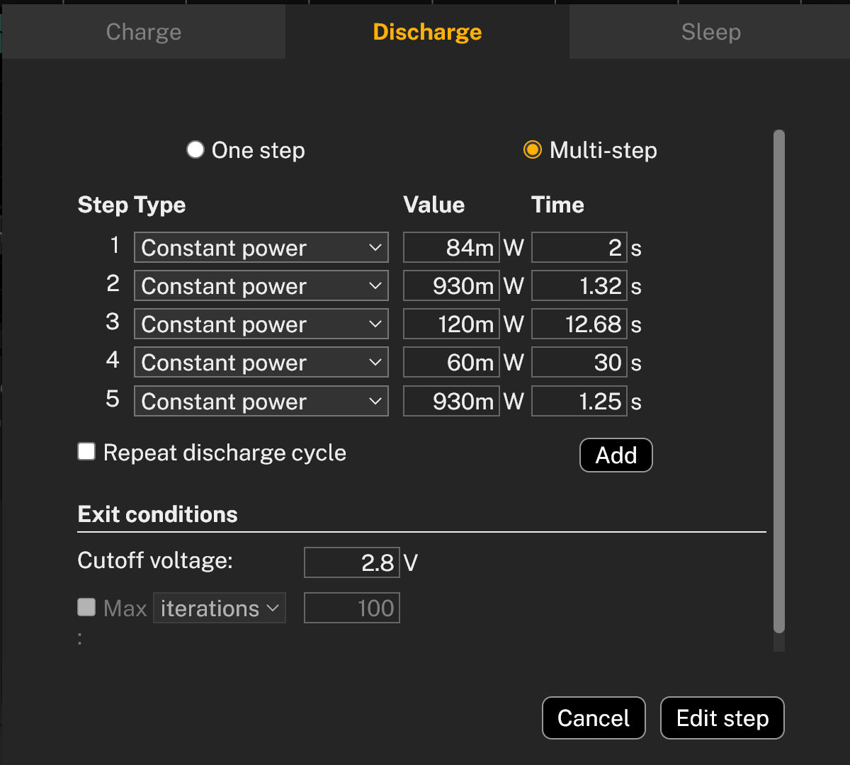 Discharge, multi-step