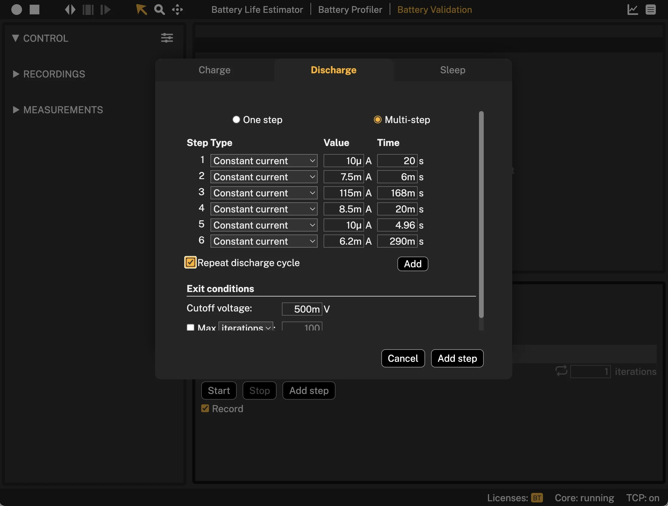 Otii settings for testing battery passivation