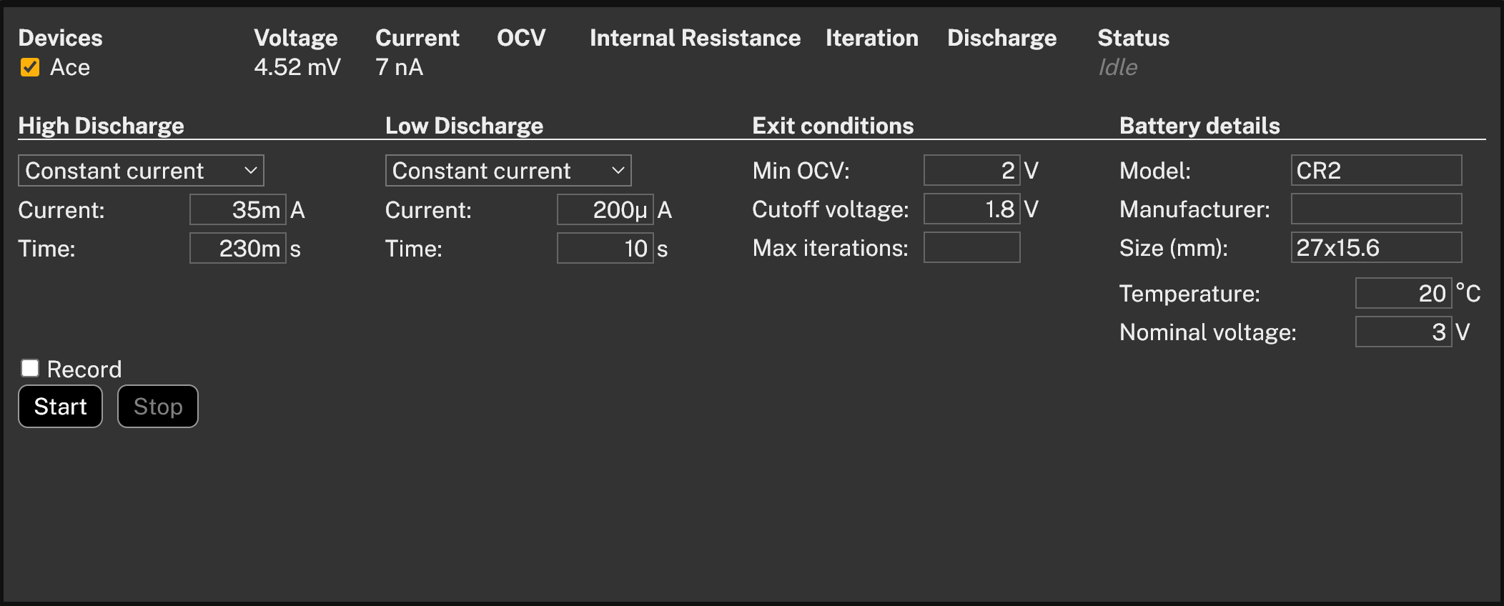 Battery profiling settings