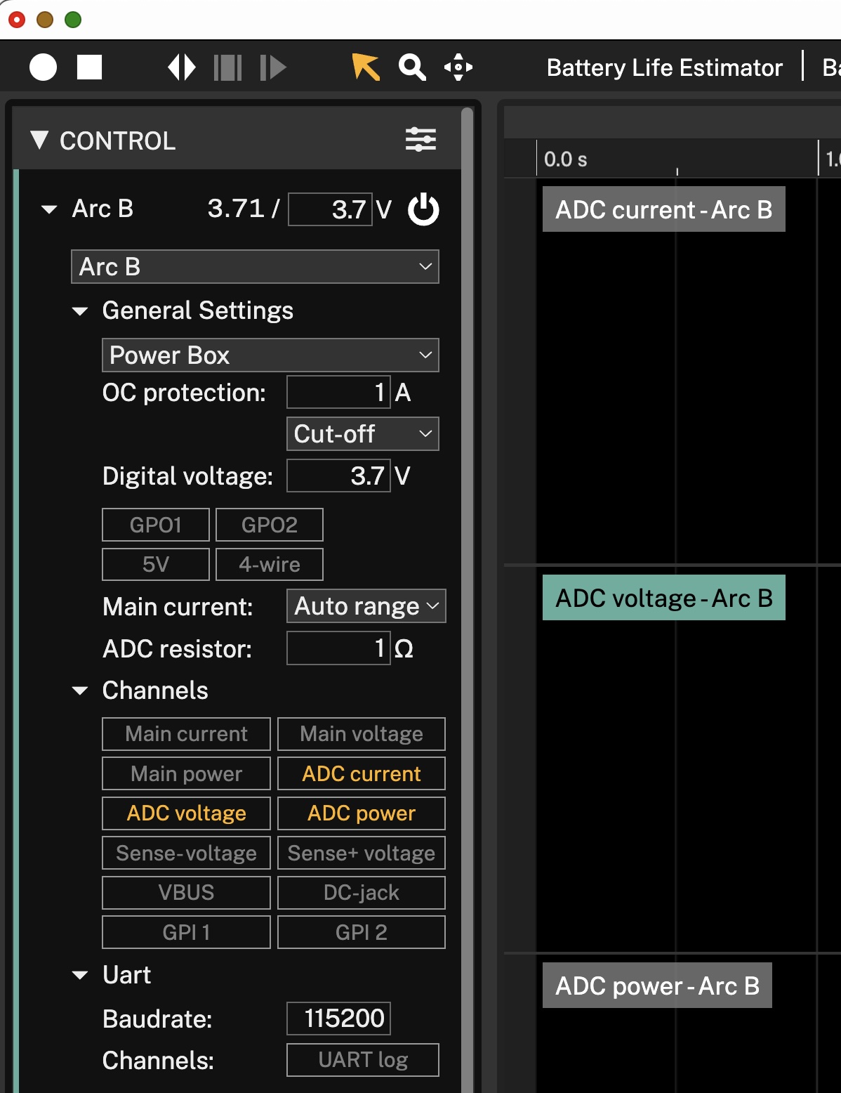 ADC settings in Otii app