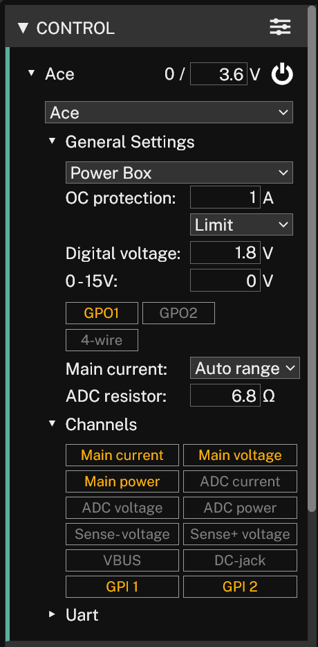 Otii settings for GPIOs