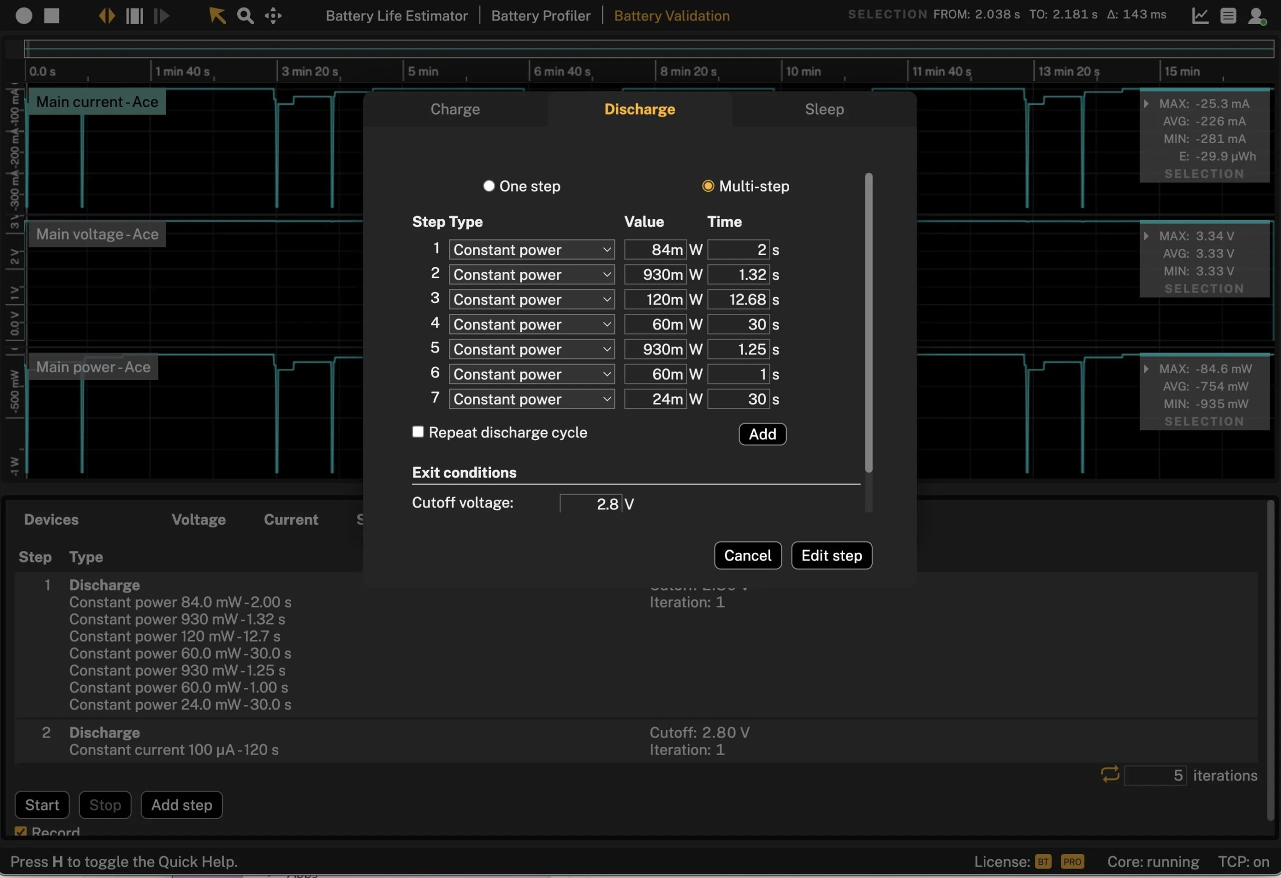 Otii settings for load emulation for testing of energy harvesting