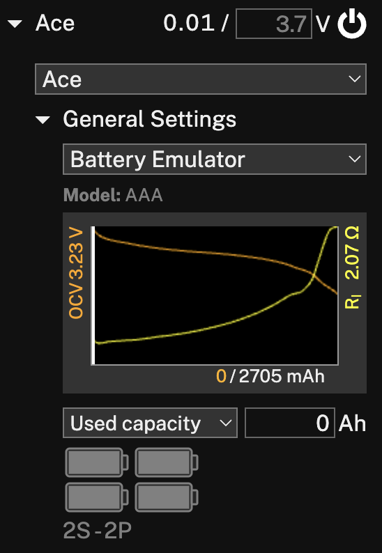 Battery emulator in sidebar