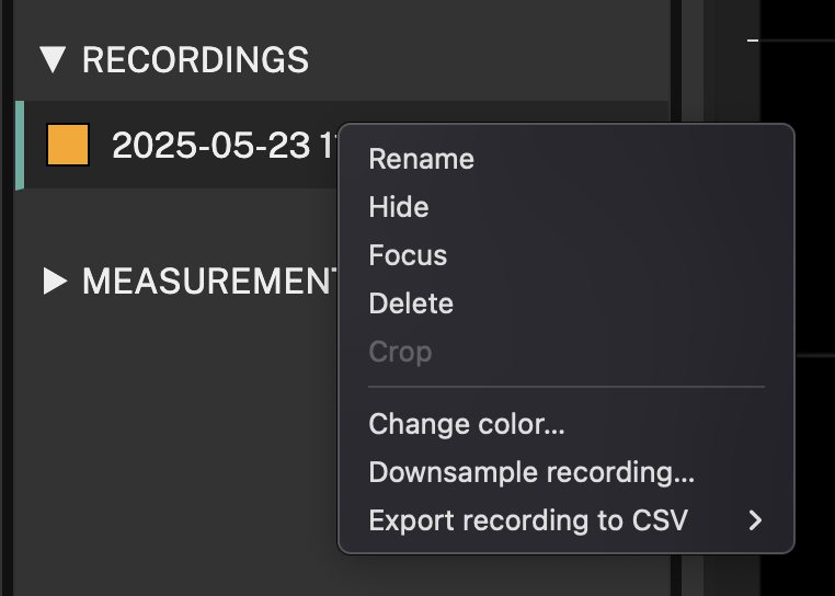 Recordings context menuj